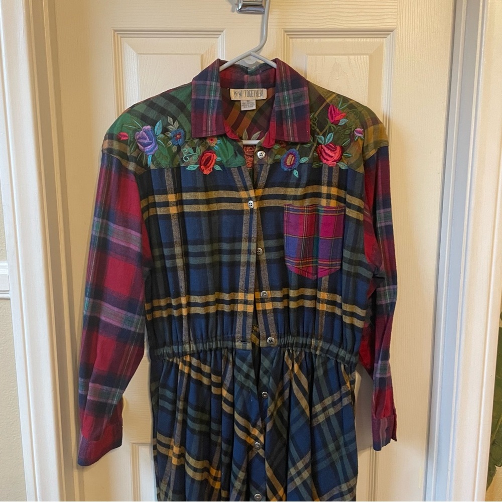 Vintage 90s Mixed Print Plaid Dress - Picture 2 of 6